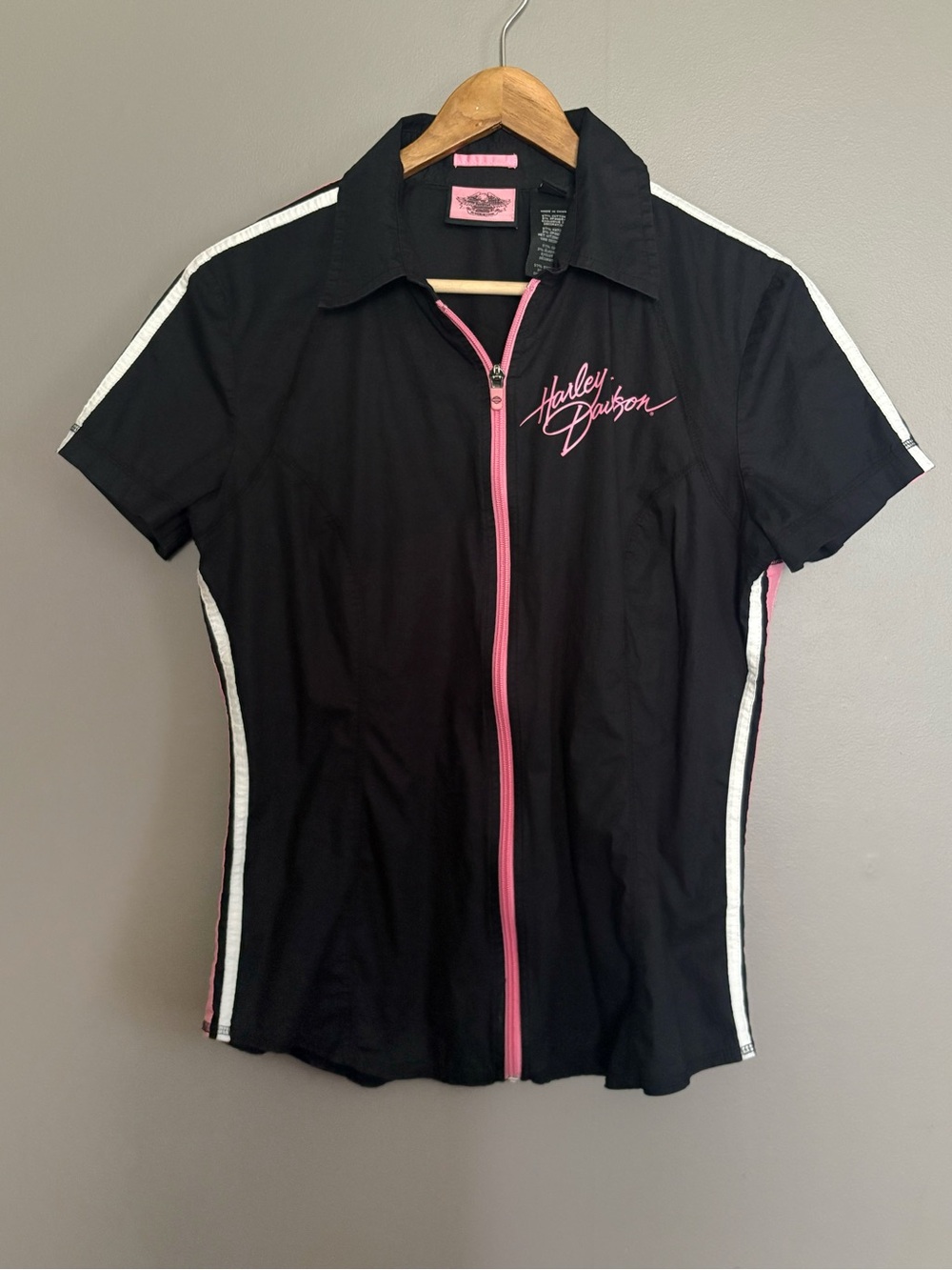 Harley-Davidson Black Racer Front Zip Up Shirt Size Medium